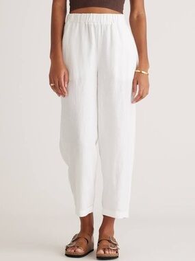 NWT Quince White 100% European Linen Pull On Pants, Ankle Length Size L